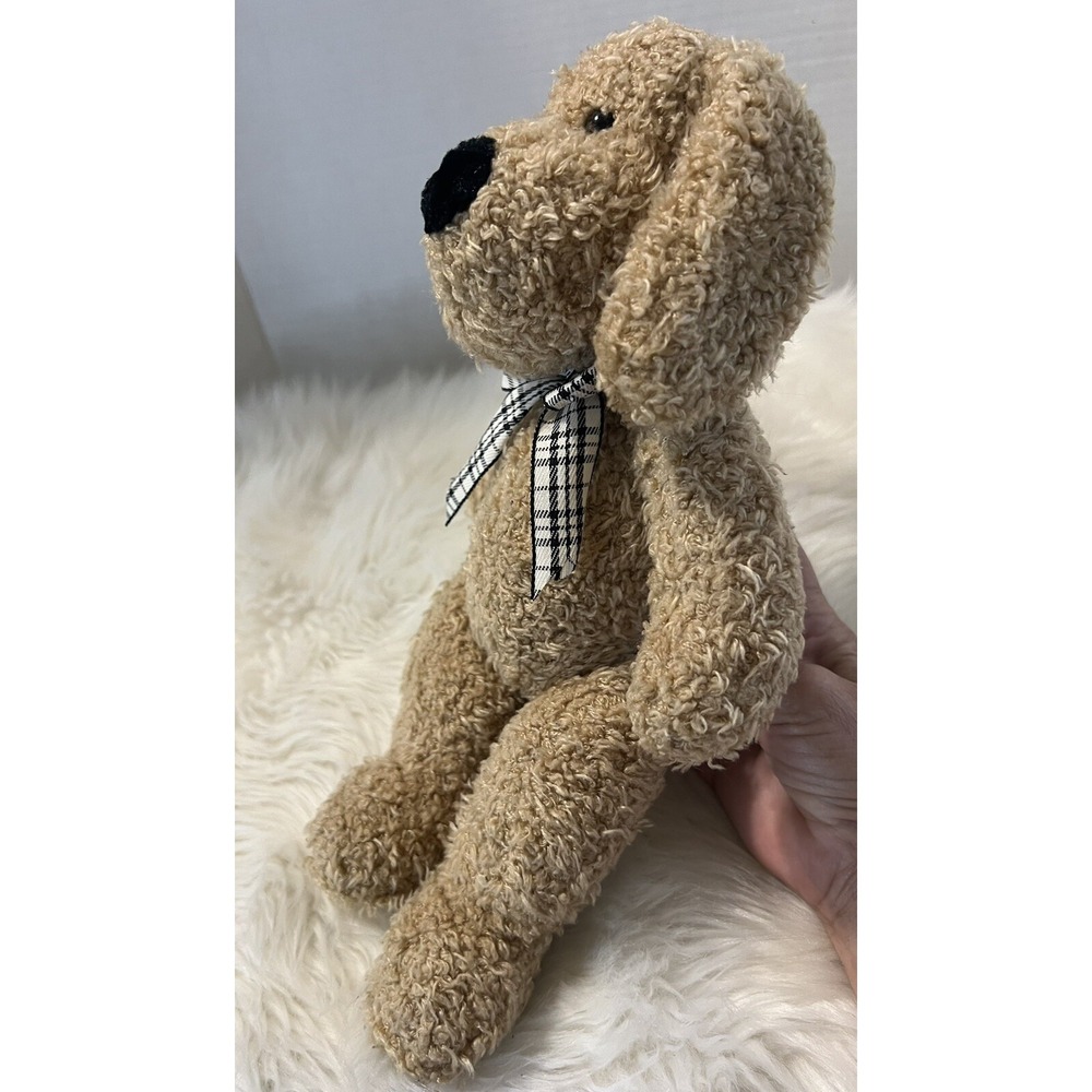 Chosun Tan Dog Plush Black White Plaid Bow Scruffy Shaggy 12" Stuffed Animal Toy - Picture 8 of 12